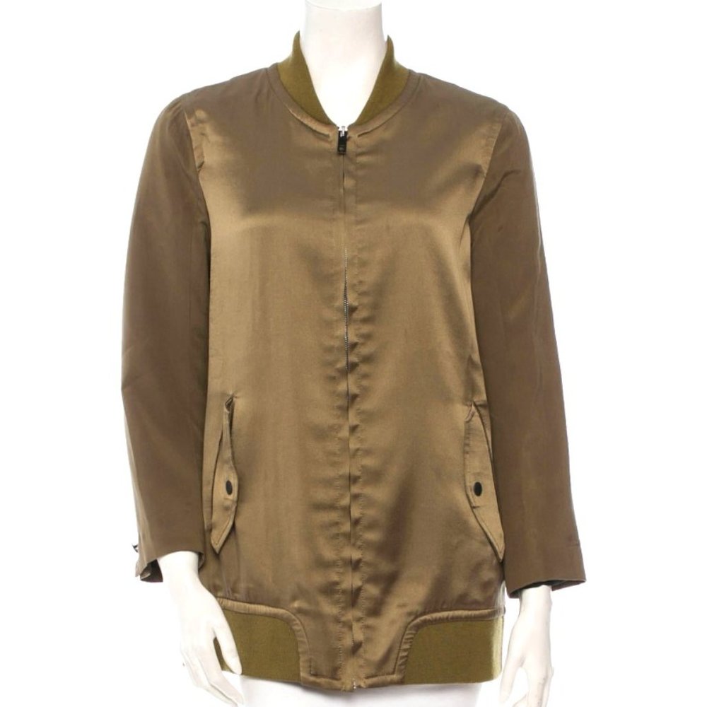 Rag & Bone Silk Bomber Jacket with Rib Knit Trim